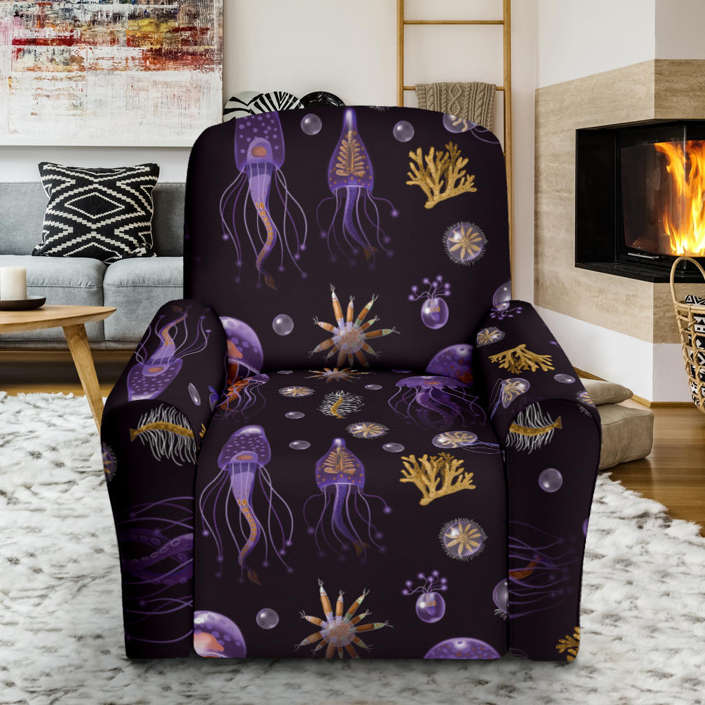 Seaweed With Jelly Fish Print Design LKS305 Recliner Slipcover with Pocket