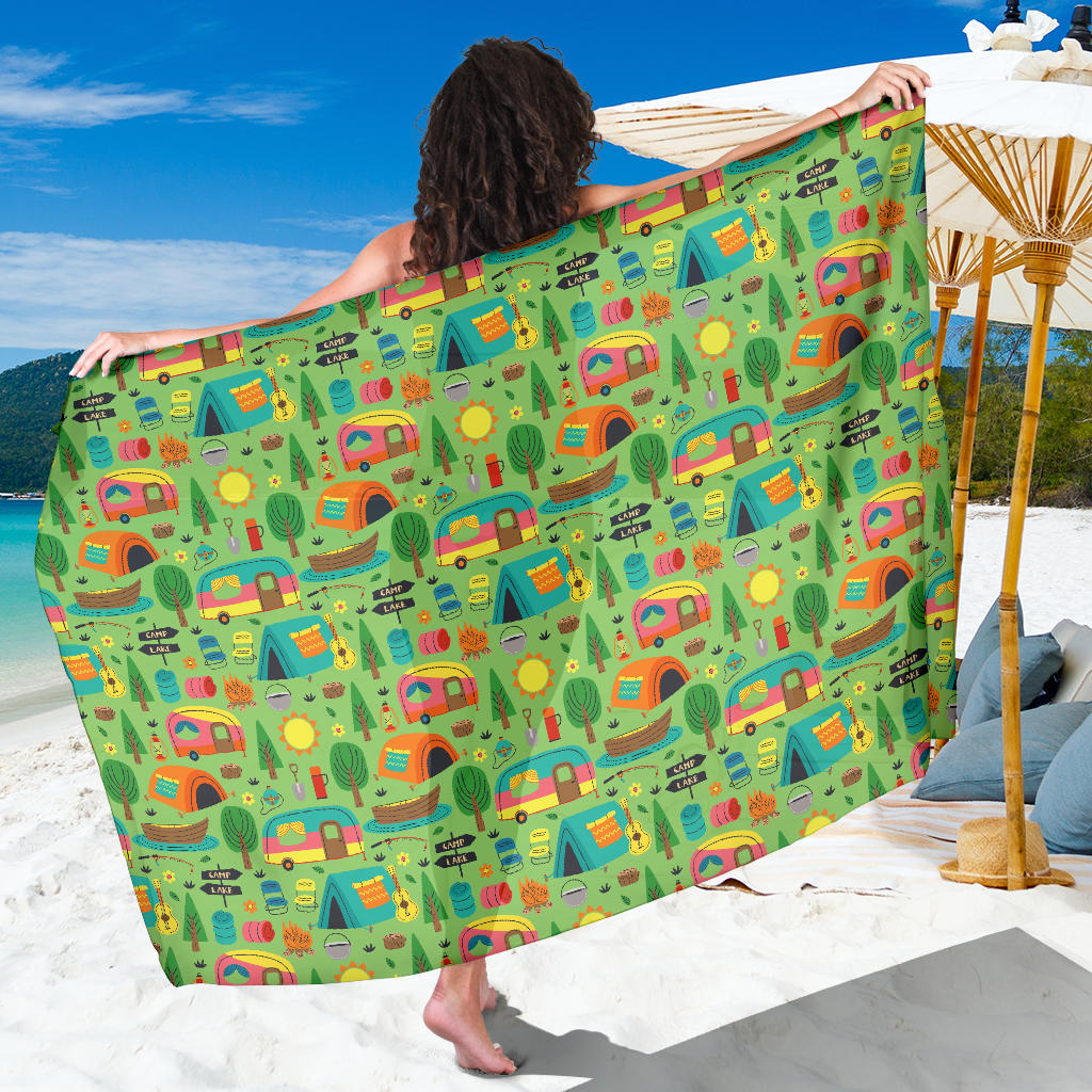 Camping Camper Pattern Print Design 04 Sarong Pareo Wrap