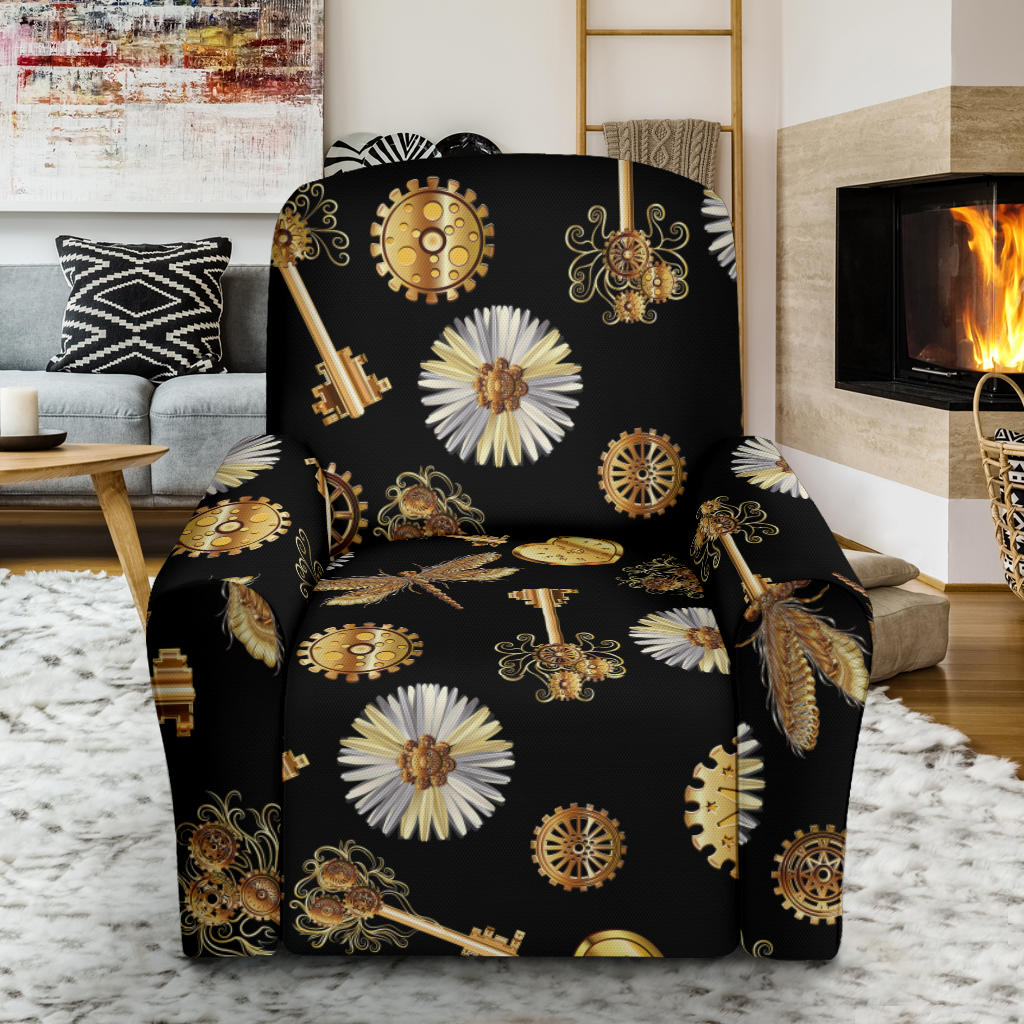 Steampunk Key Dragonfly Print Design LKS303 Recliner Slipcover with Pocket