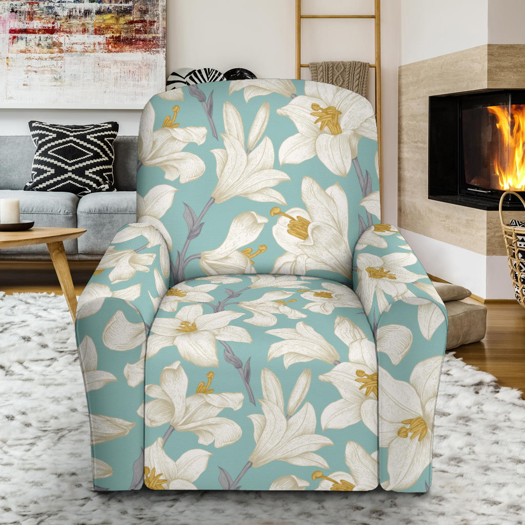 Lily Pattern Print Design 02 Recliner Slipcover with Pocket