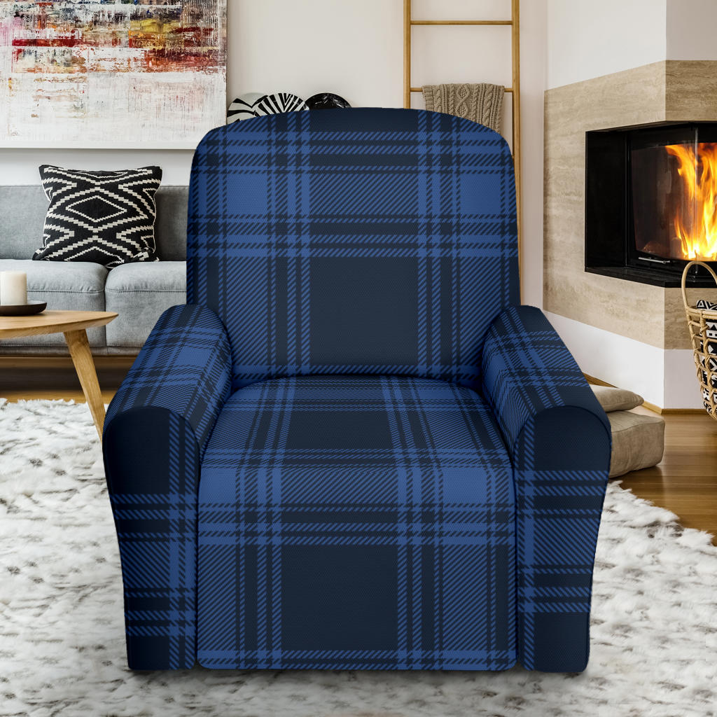 Tartan Blue Print Design LKS304 Recliner Slipcover with Pocket