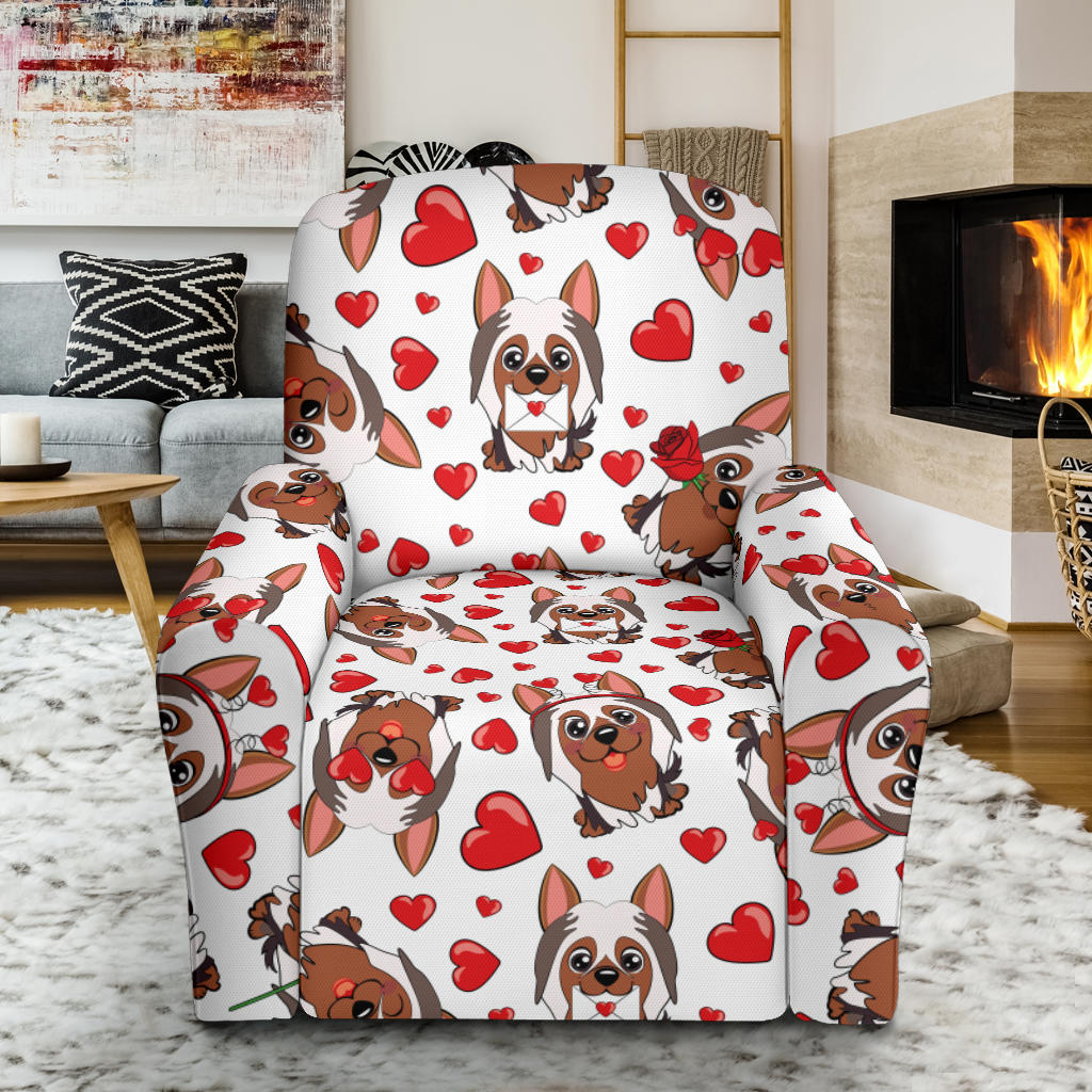Silky Terriers Heart Print Design LKS302 Recliner Slipcover with Pocket