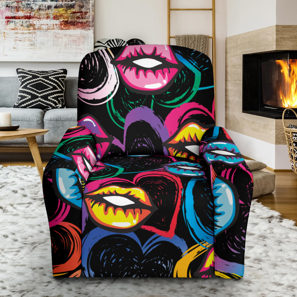 Pop Art Lip Pattern Print Design A03 Recliner Slipcover with Pocket