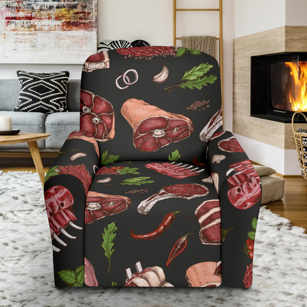 Meat Pattern Print Design 02 Recliner Slipcover with Pocket