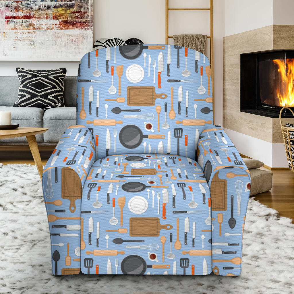 Cooking Kitchen Tools Pattern Print Design 02 Recliner Slipcover with Pocket