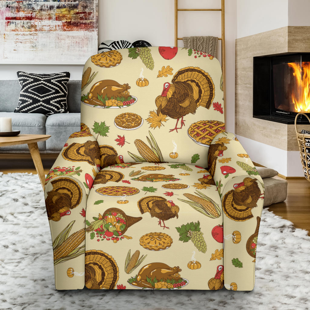 Turkey Pattern Print Design 02 Recliner Slipcover with Pocket