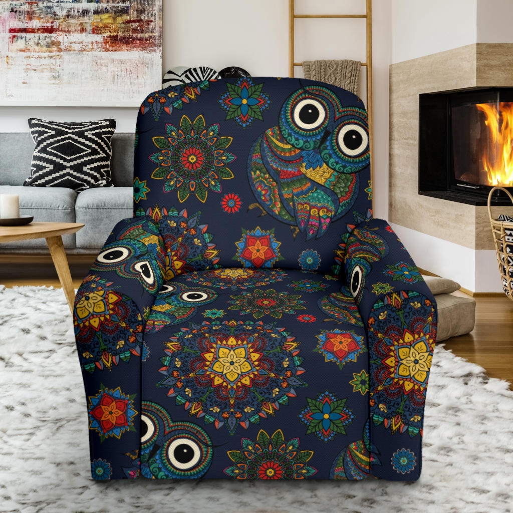 Owl Boho Style Pattern Print Design A04 Recliner Slipcover with Pocket