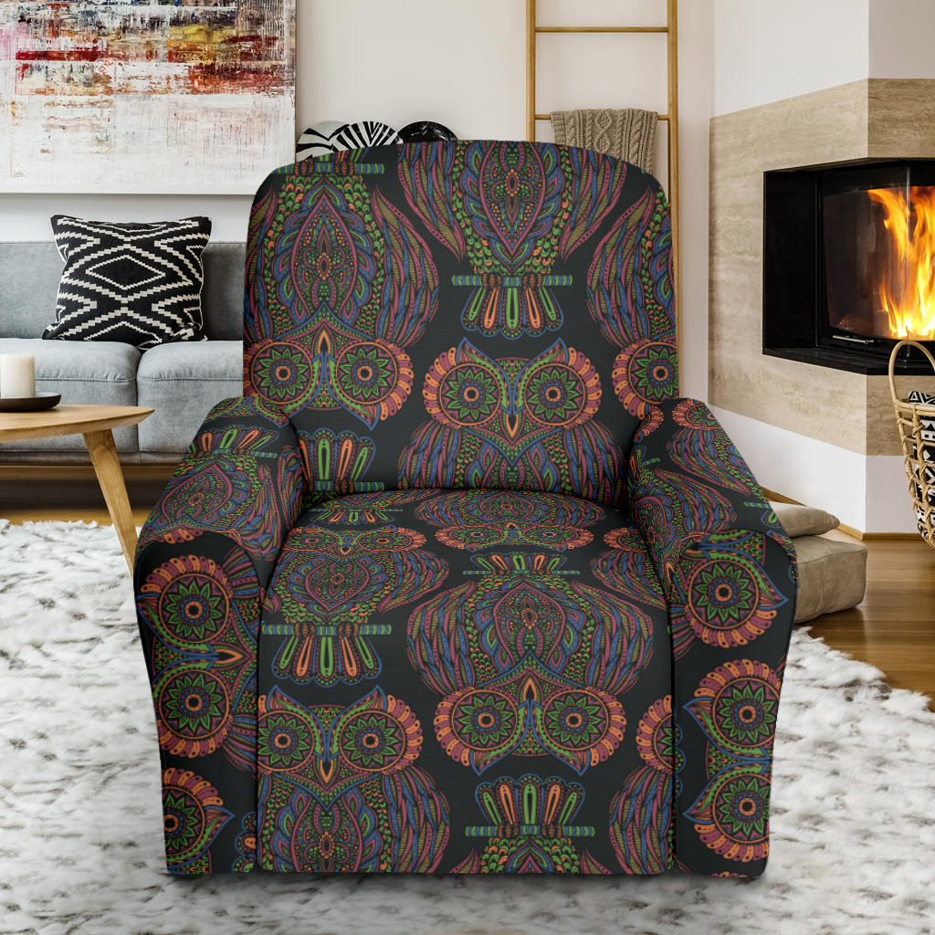 Owl Pattern Print Design A05 Recliner Slipcover with Pocket