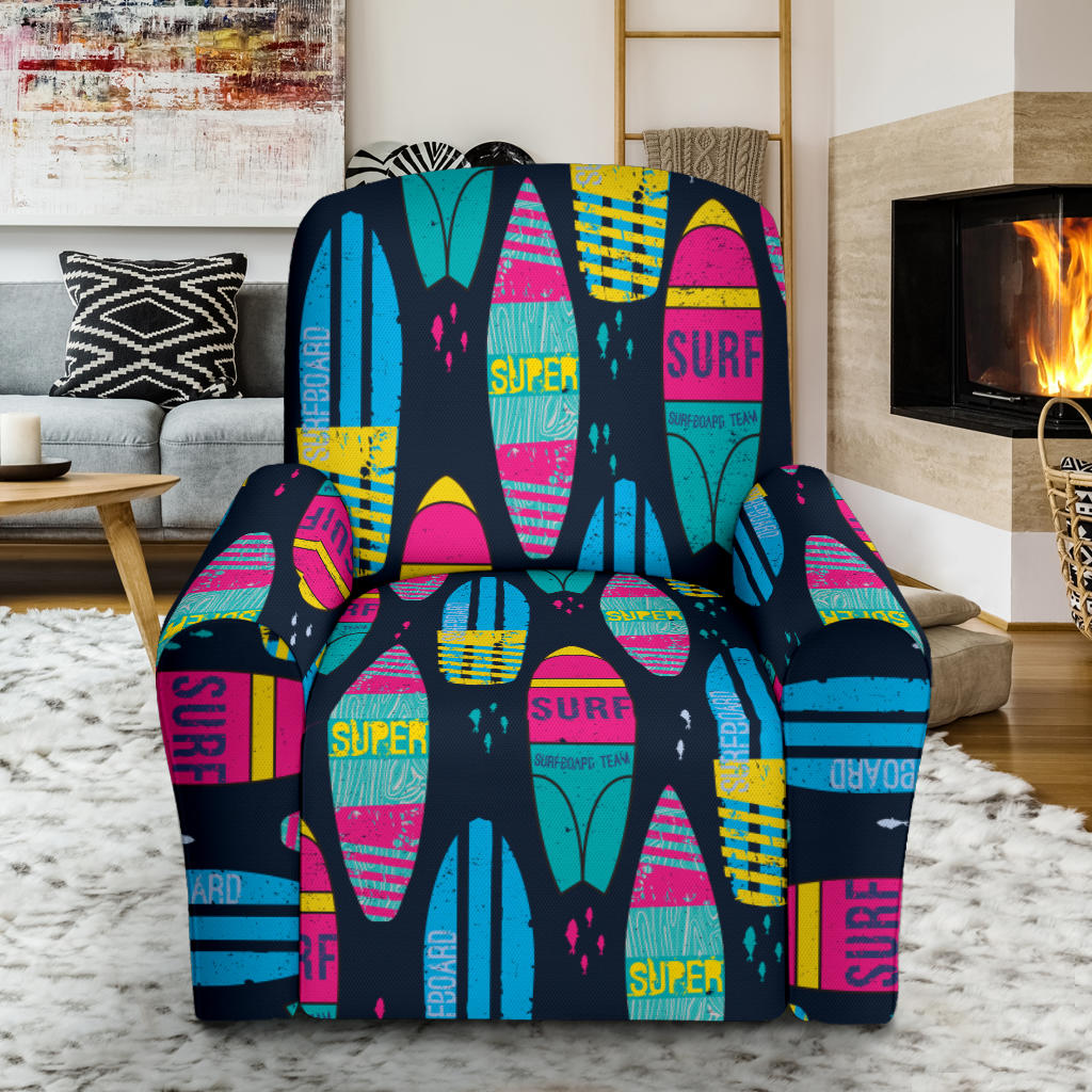 Surfboard Colorful Print Design LKS302 Recliner Slipcover with Pocket