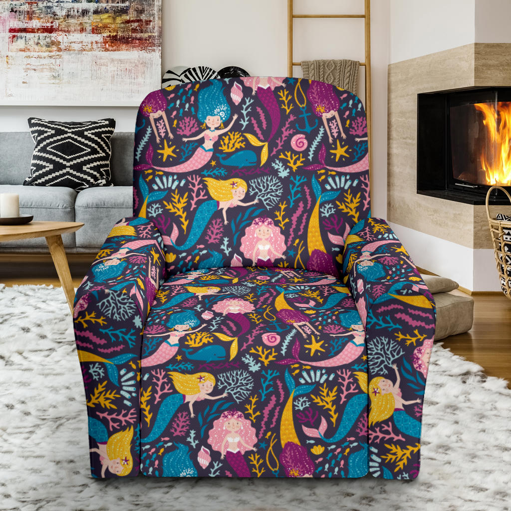 Mermaid Pattern Print Design 08 Recliner Slipcover with Pocket