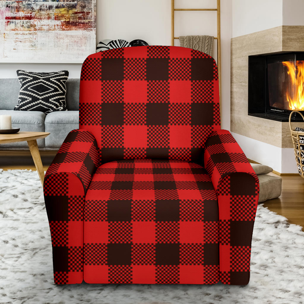 Buffalo check Red Pattern Print Design 05 Recliner Slipcover with Pocket