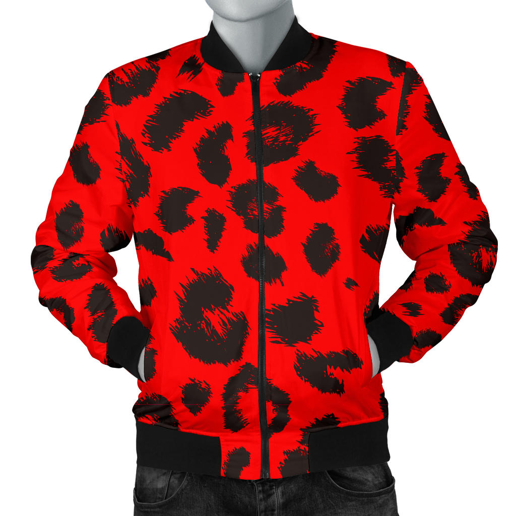 Leopard Red Skin Print Men Bomber Jacket
