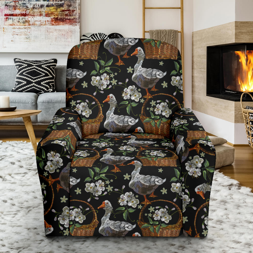 Goose Print Design LKS406 Recliner Slipcover with Pocket