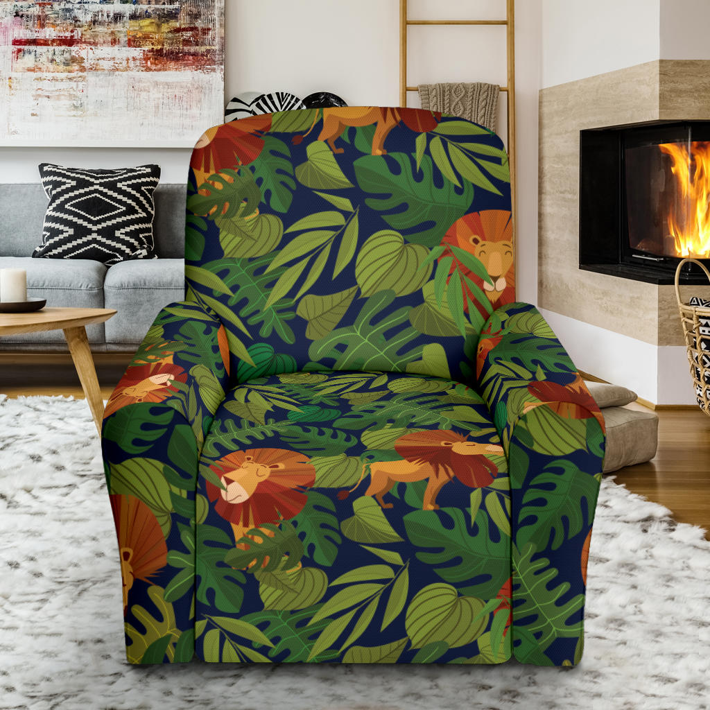Lion Jungle Pattern Print Design 05 Recliner Slipcover with Pocket