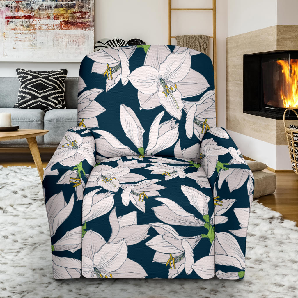 Amaryllis Pattern Print Design 01 Recliner Slipcover with Pocket