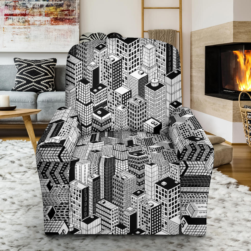 City Pattern Print Design 02 Recliner Slipcover with Pocket