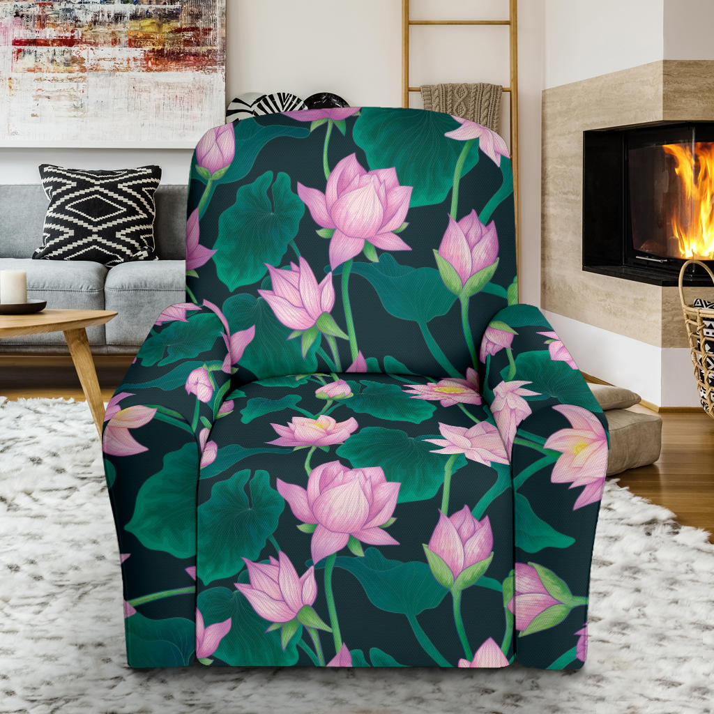 Water Lily Print Design LKS302 Recliner Slipcover with Pocket
