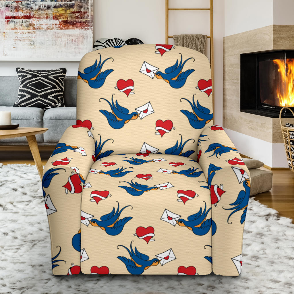 Swallow Bird Pattern Print Design 05 Recliner Slipcover with Pocket