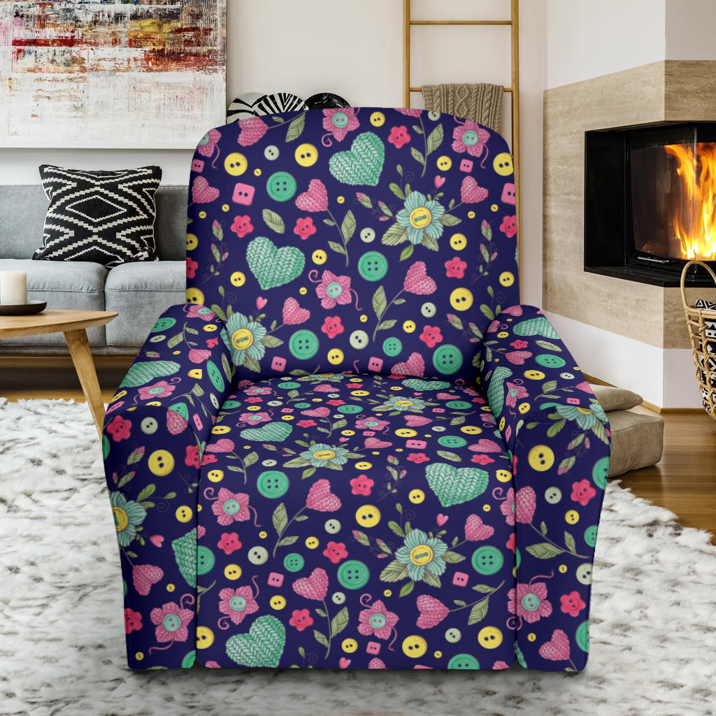 Crochet Pattern Print Design 02 Recliner Slipcover with Pocket