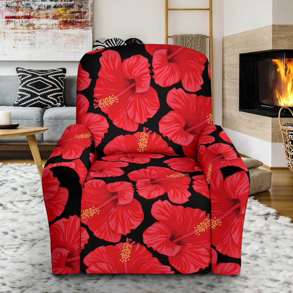 Hibiscus Red Pattern Print Design LKS306 Recliner Slipcover with Pocket