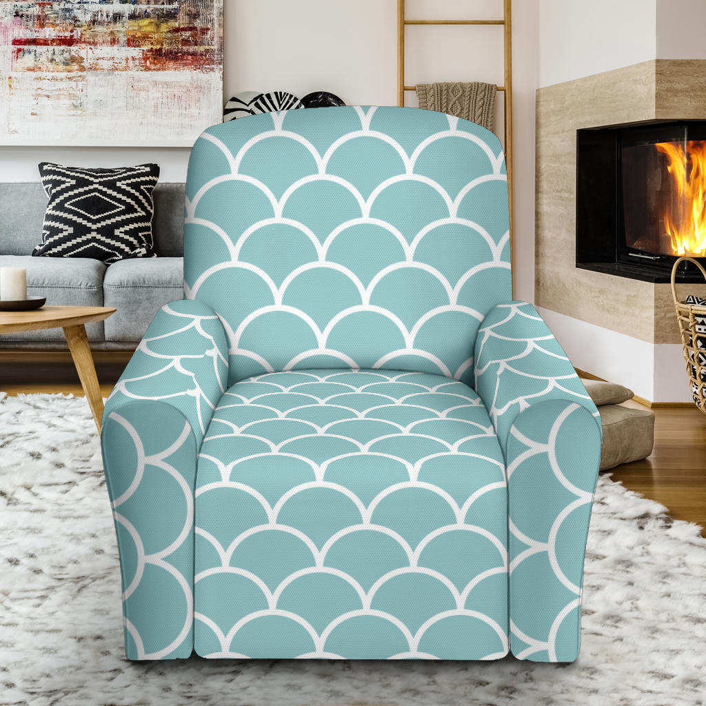 Scales Teal Pattern Print Design 02 Recliner Slipcover with Pocket
