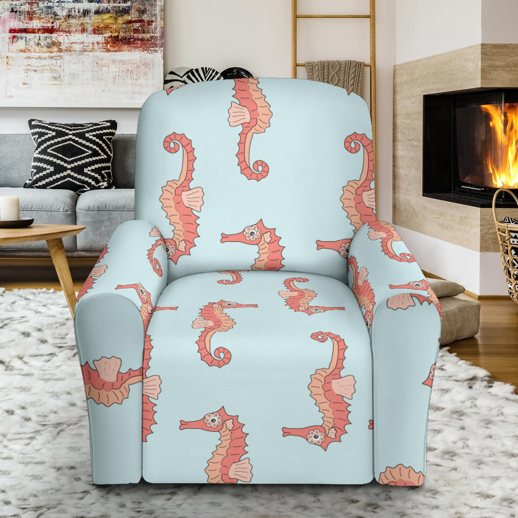 SeaHorse Pattern Print Design 01 Recliner Slipcover with Pocket