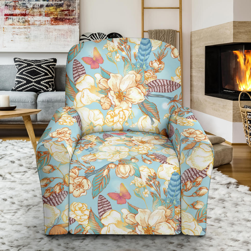 Summer Floral Print Design LKS302 Recliner Slipcover with Pocket