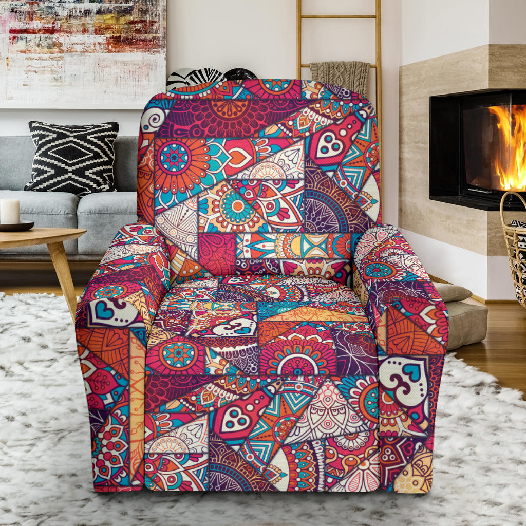 Patchwork Print Design LKS401 Recliner Slipcover with Pocket