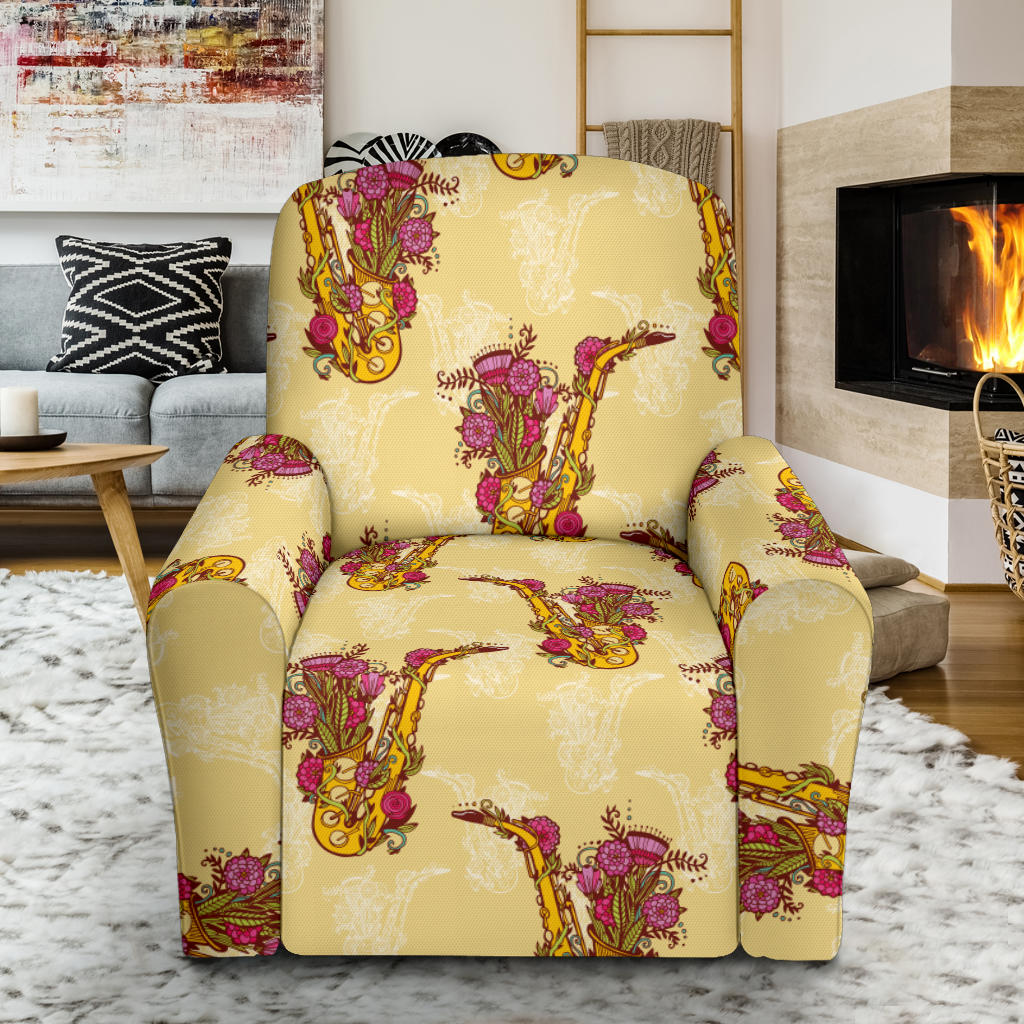 Saxophone Pattern Print Design 04 Recliner Slipcover with Pocket