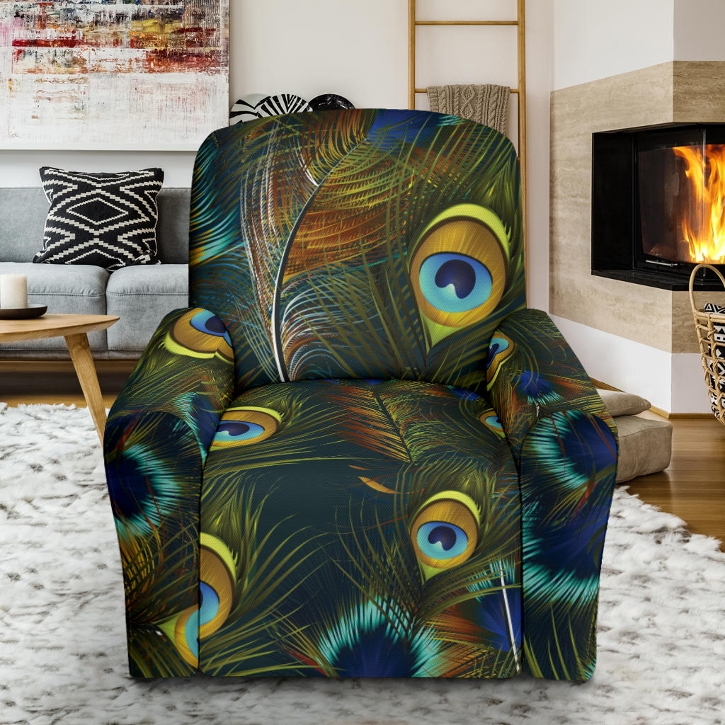 Peacock Feather Pattern Print Design A03 Recliner Slipcover with Pocket