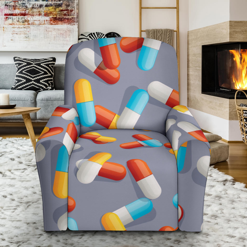 Pill Pattern Print Design A01 Recliner Slipcover with Pocket