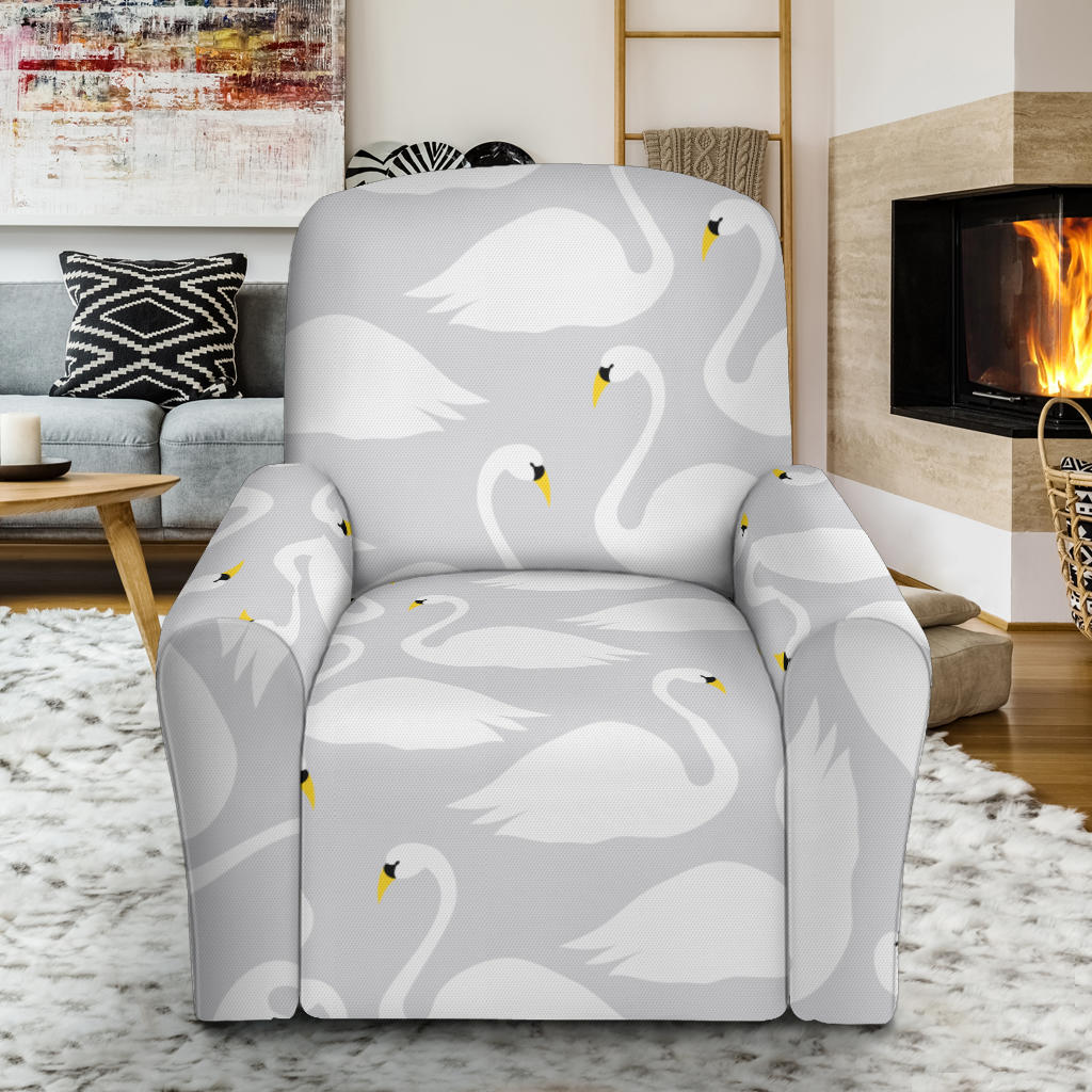 Swan Pattern Print Design 02 Recliner Slipcover with Pocket