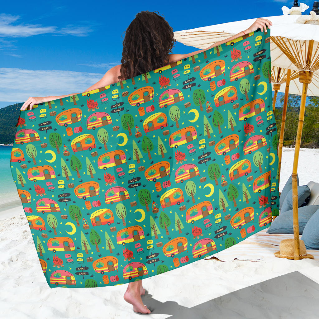 Camping Camper Pattern Print Design 05 Sarong Pareo Wrap