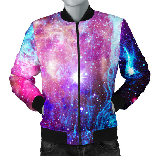 Galaxy Night Purple Space Print Men Bomber Jacket