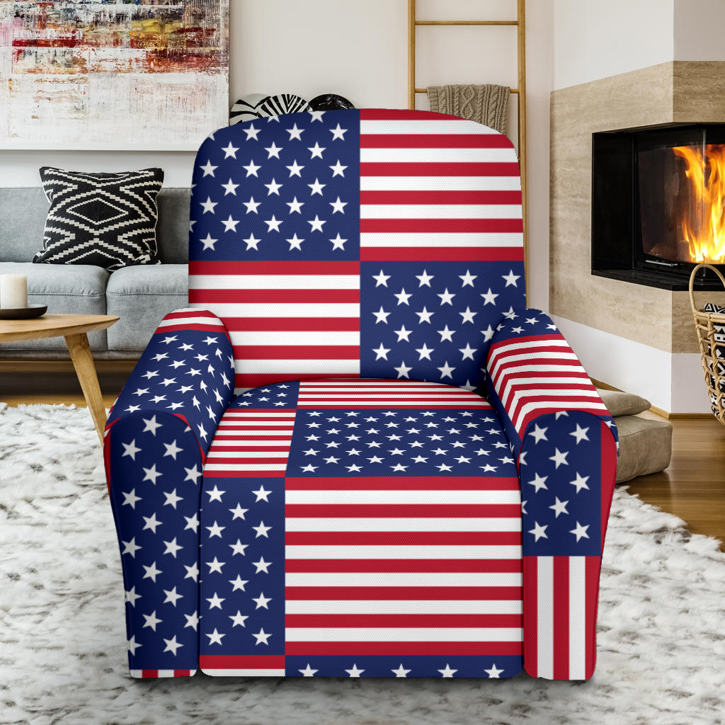 Patriotic US Flag Pattern Print Design A03 Recliner Slipcover with Pocket