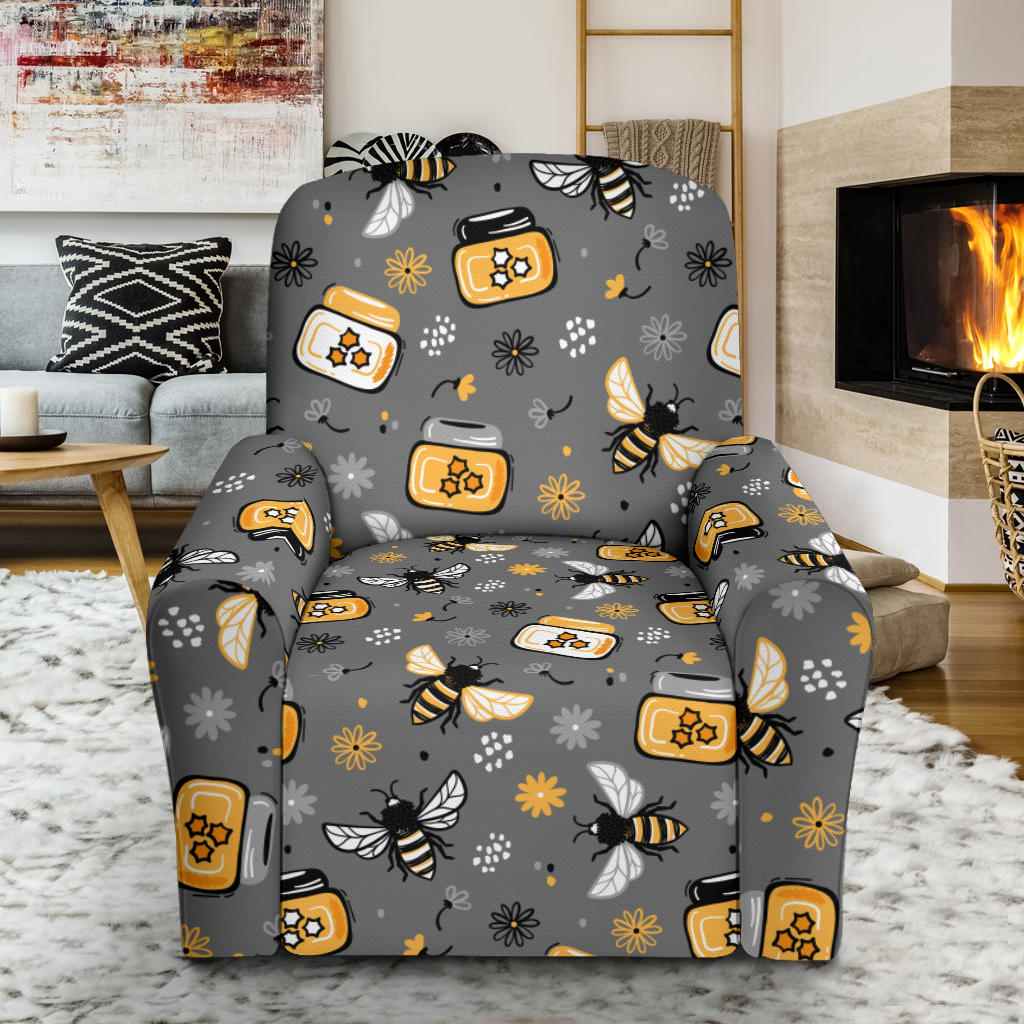 Honey Bee Print Design LKS301 Recliner Slipcover with Pocket