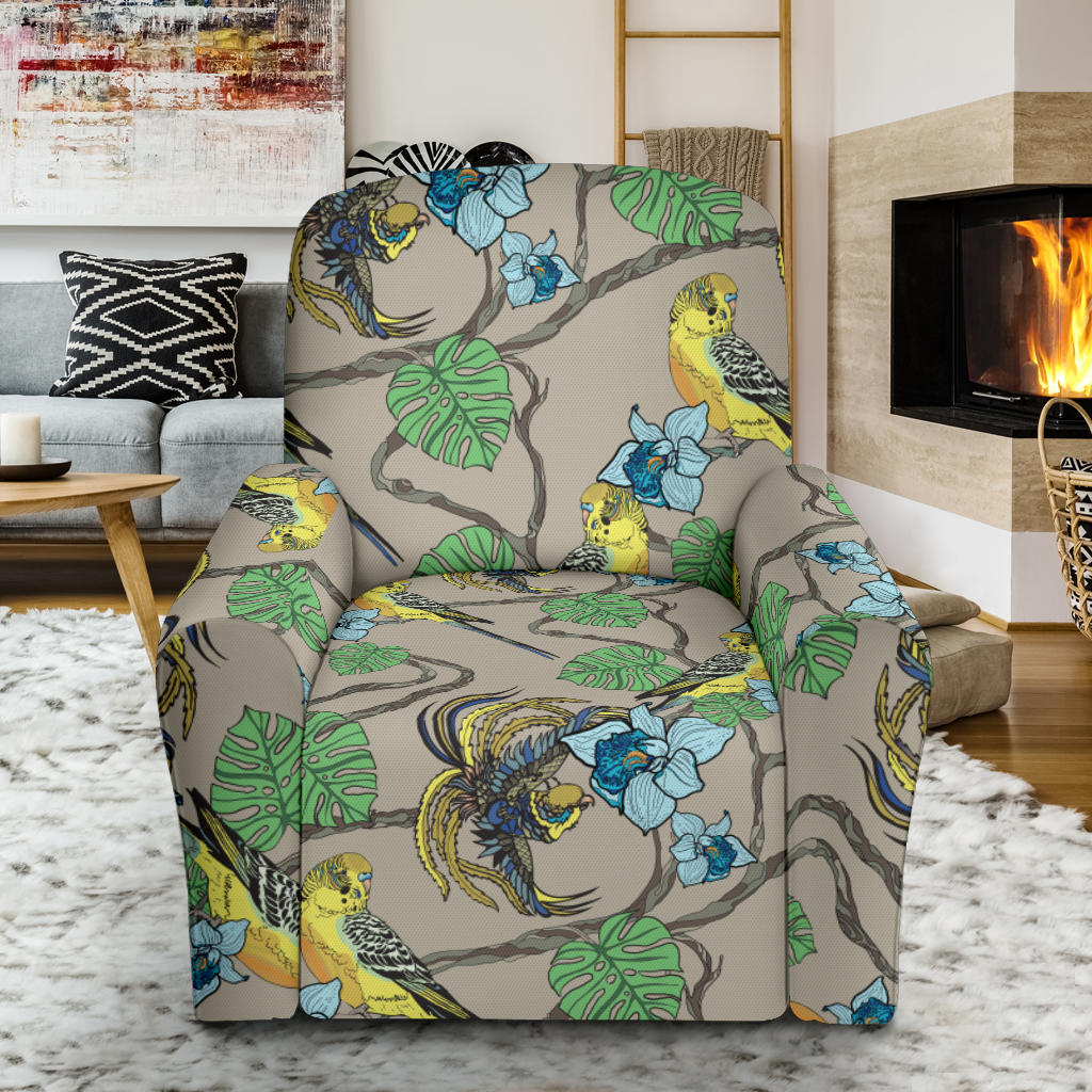 Parakeet Pattern Print Design A02 Recliner Slipcover with Pocket
