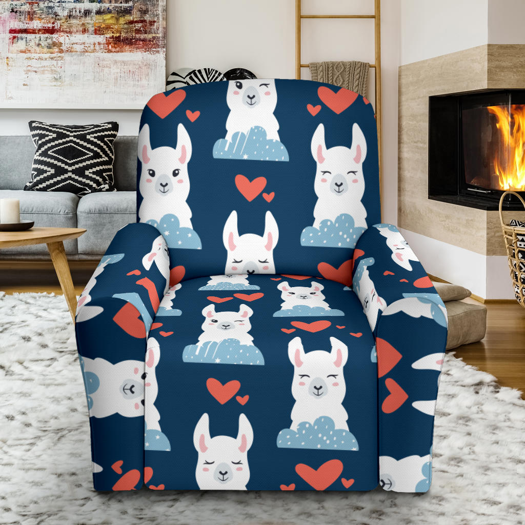 Alpaca Love Pattern Print Design 05 Recliner Slipcover with Pocket