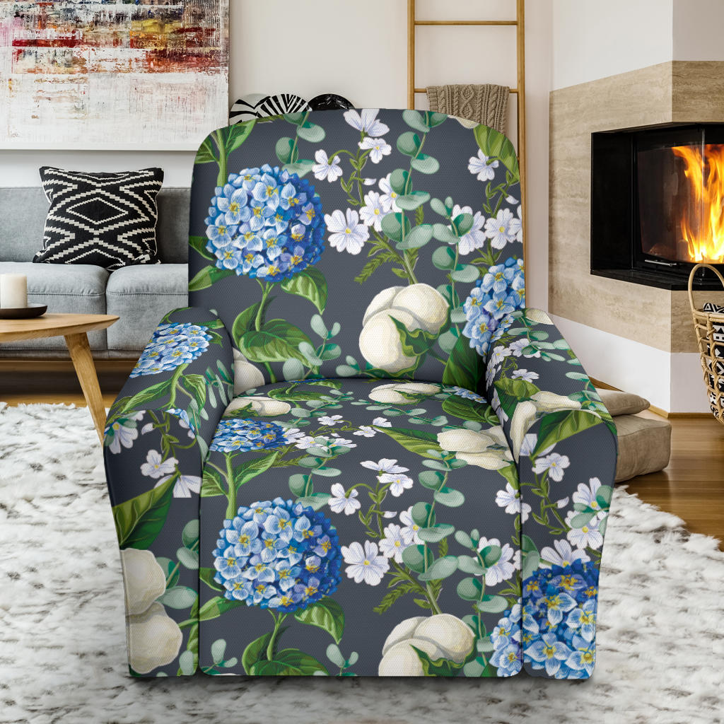 Hydrangea Pattern Print Design 02 Recliner Slipcover with Pocket