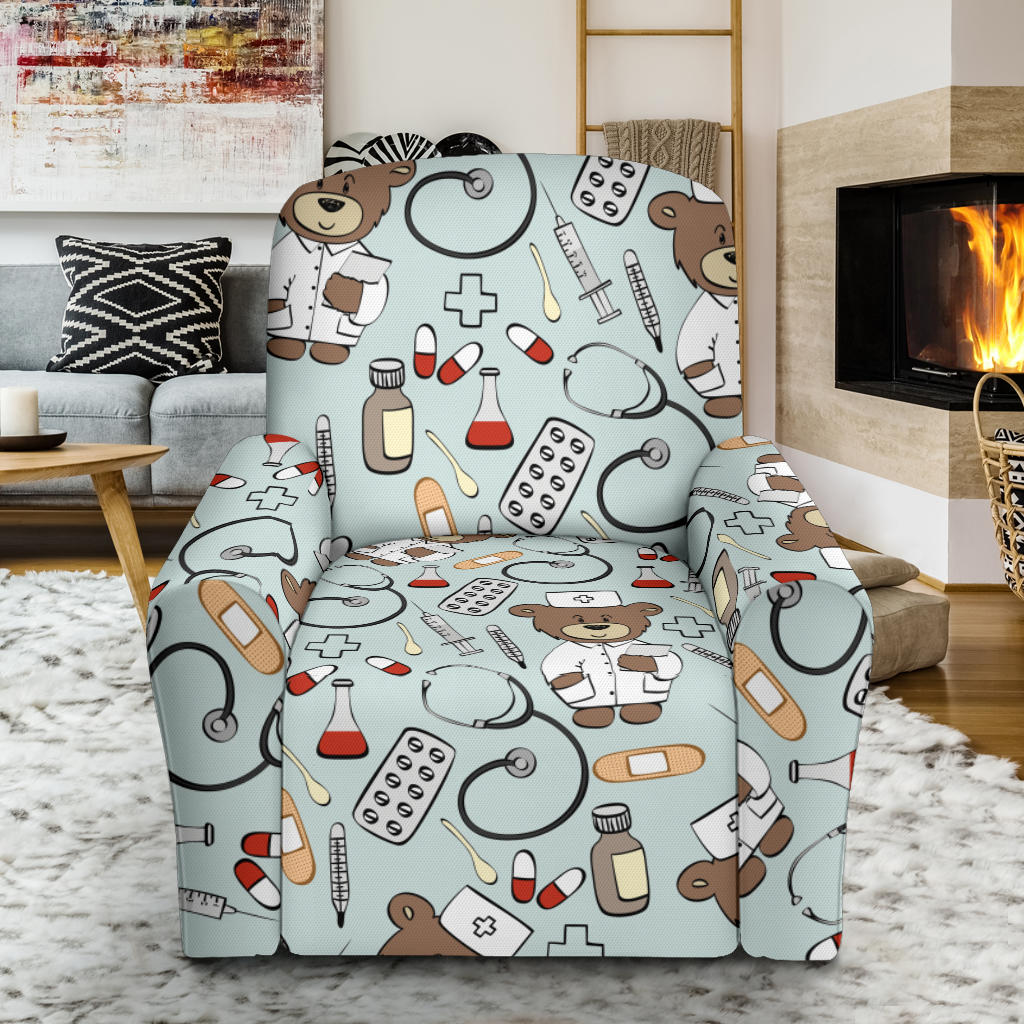 Nurse Bear Pattern Print Design A01 Recliner Slipcover with Pocket