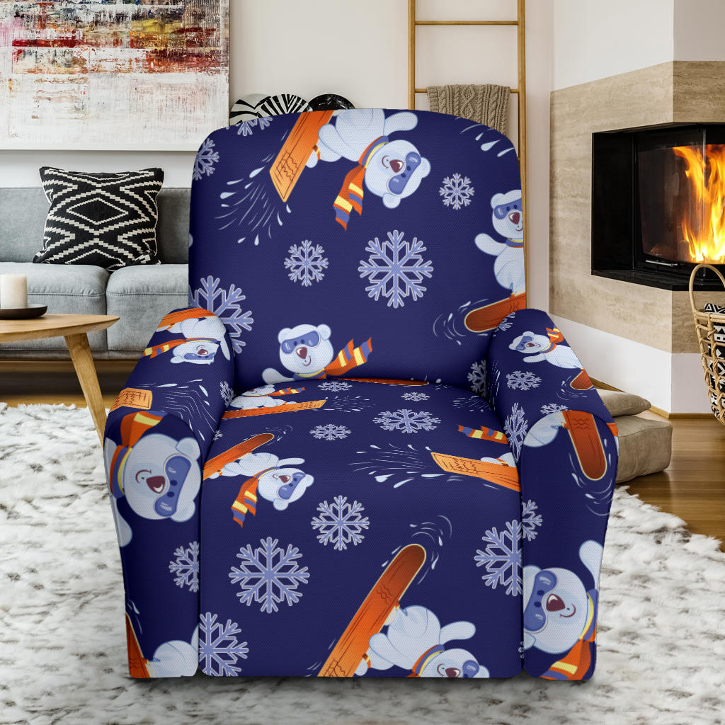 Snowboard Bear Print Design LKS305 Recliner Slipcover with Pocket