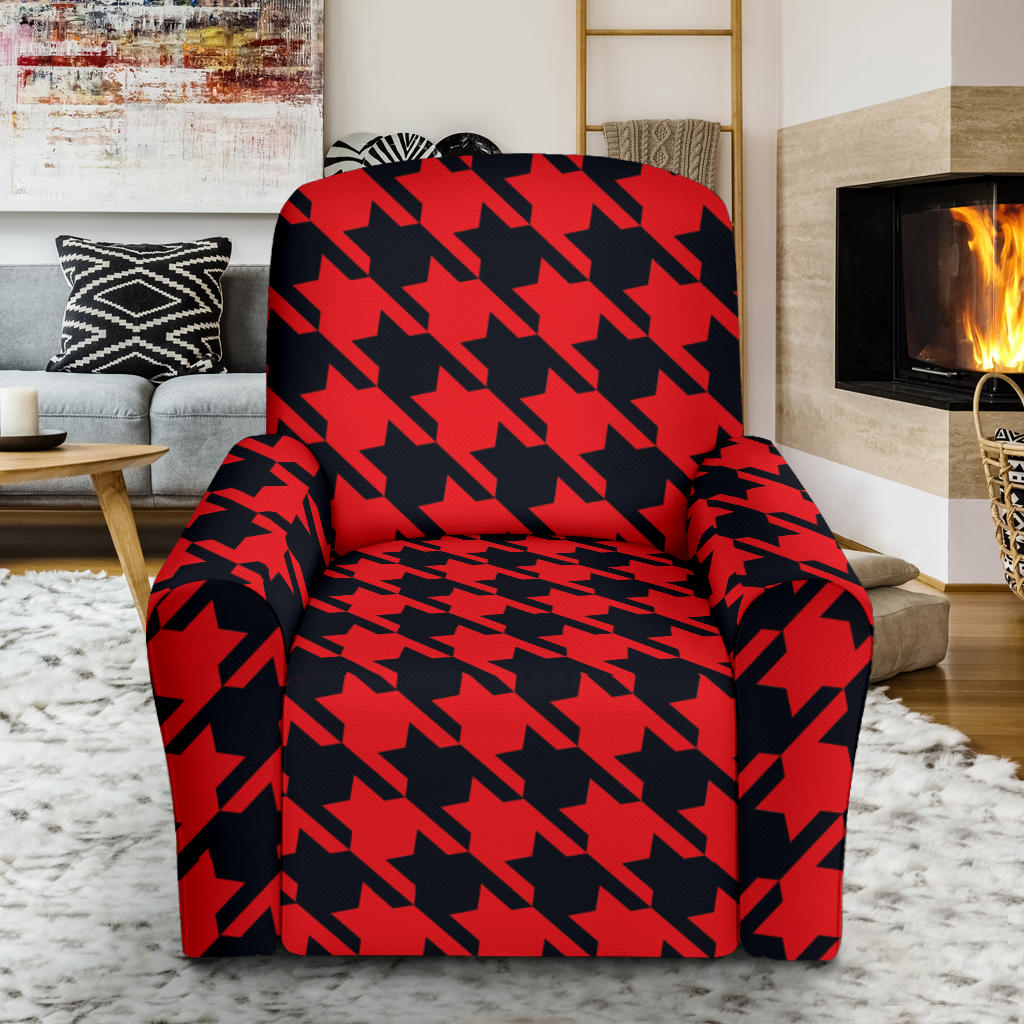 Houndstooth Red Pattern Print Design 03 Recliner Slipcover with Pocket