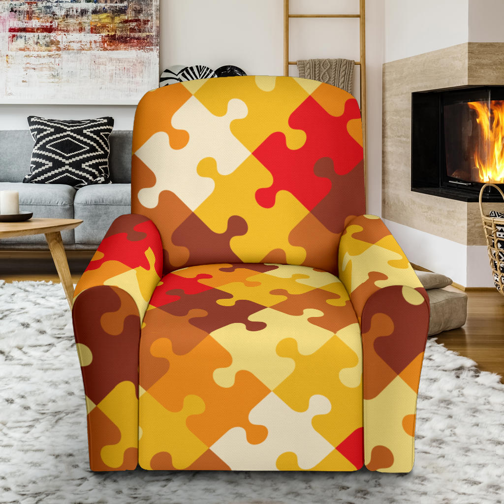Puzzle Pattern Print Design A01 Recliner Slipcover with Pocket