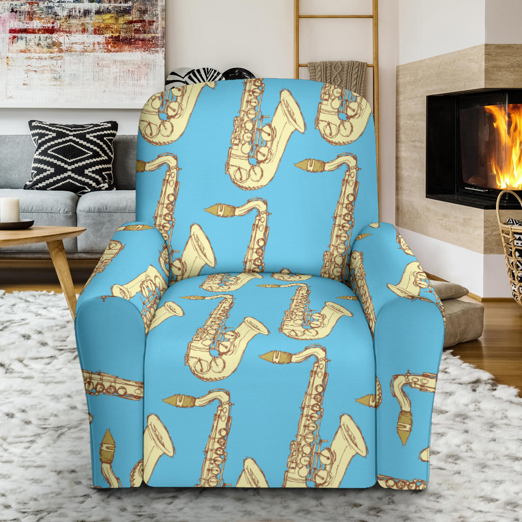 Saxophone Pattern Print Design 03 Recliner Slipcover with Pocket