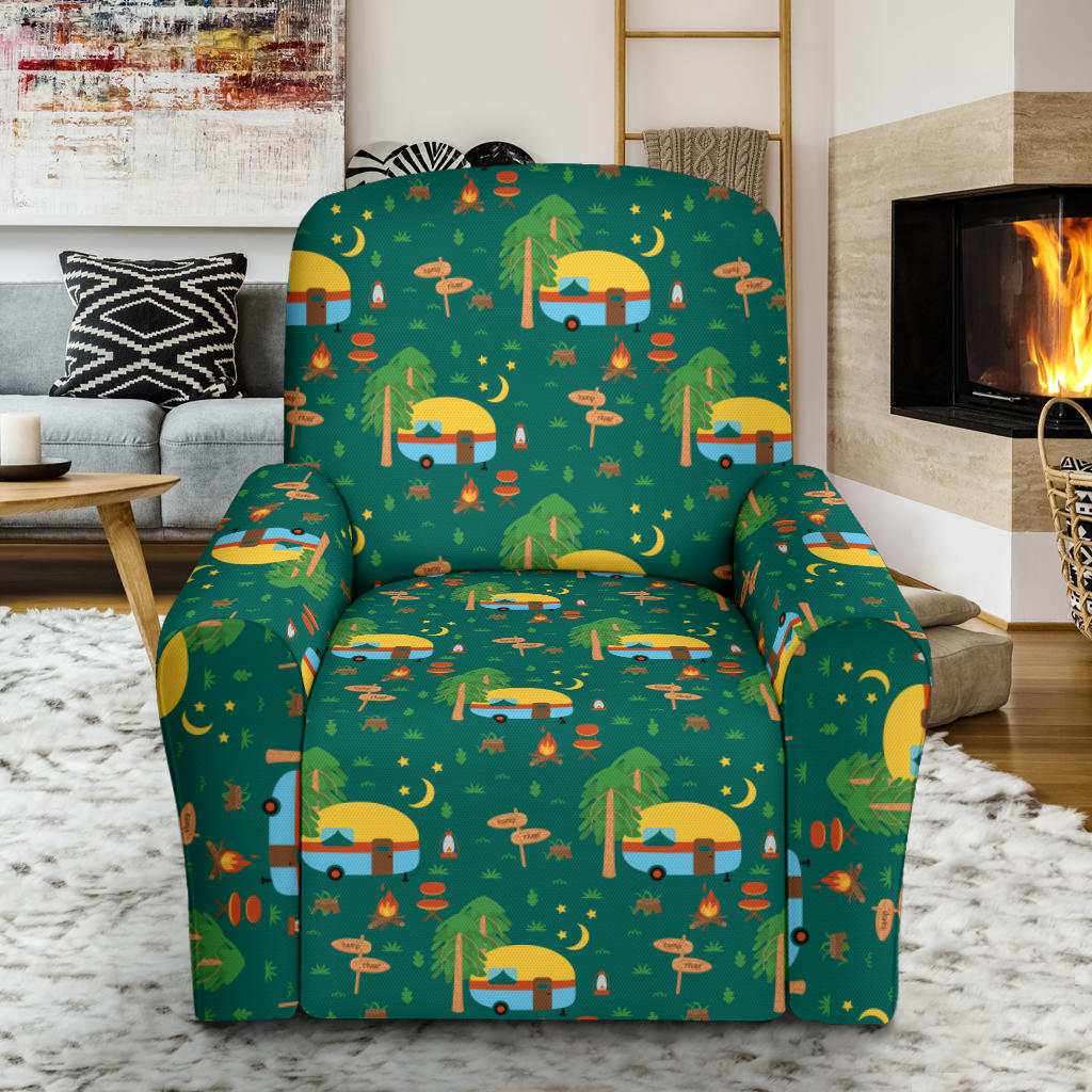 Camping Camper Pattern Print Design 06 Single Sofa Slipcover