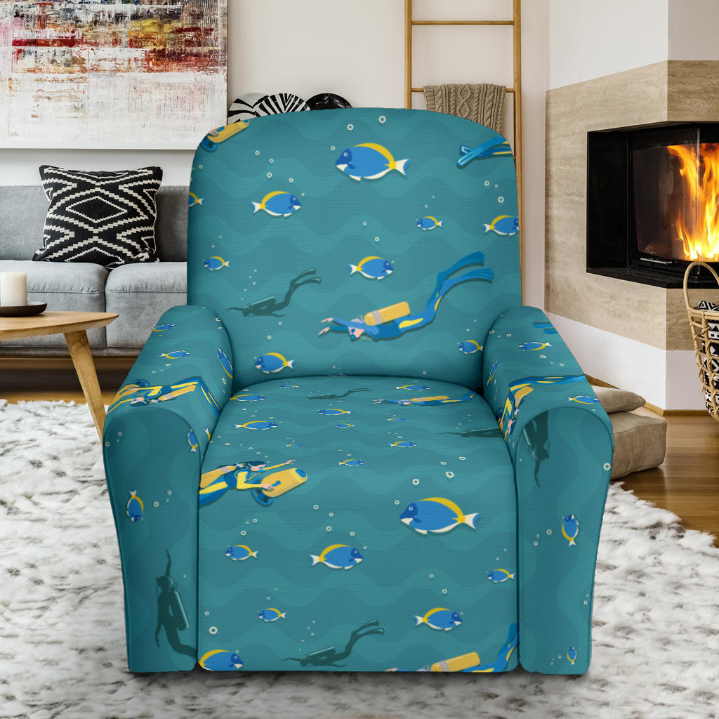 Scuba Driving Pattern Print Design LKS306 Recliner Slipcover with Pocket
