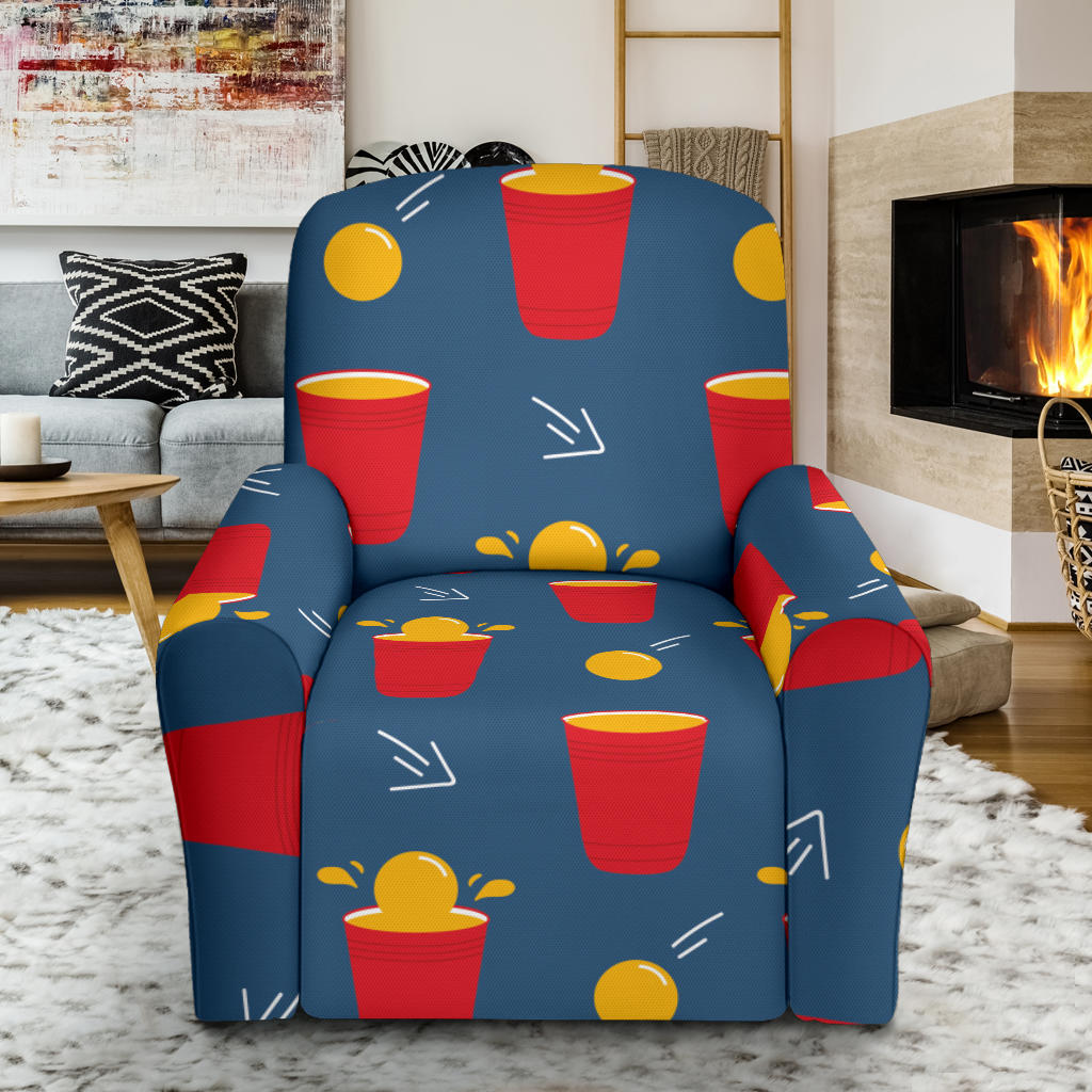 Beer Pong Pattern Print Design 02 Recliner Slipcover with Pocket