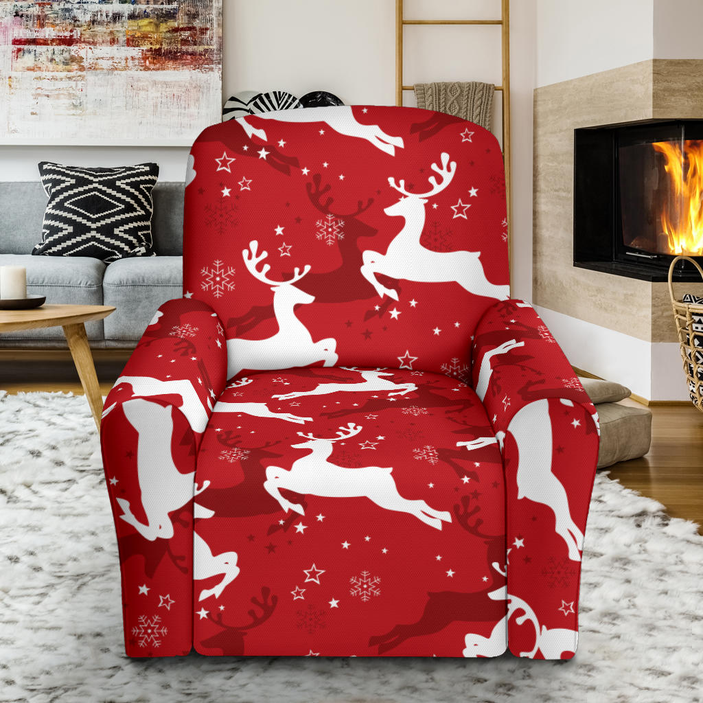 Reindeer Red Pattern Print Design 01 Recliner Slipcover with Pocket