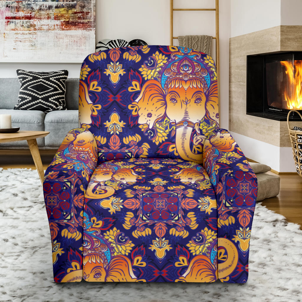Ganesha Pattern Print Design 01 Recliner Slipcover with Pocket