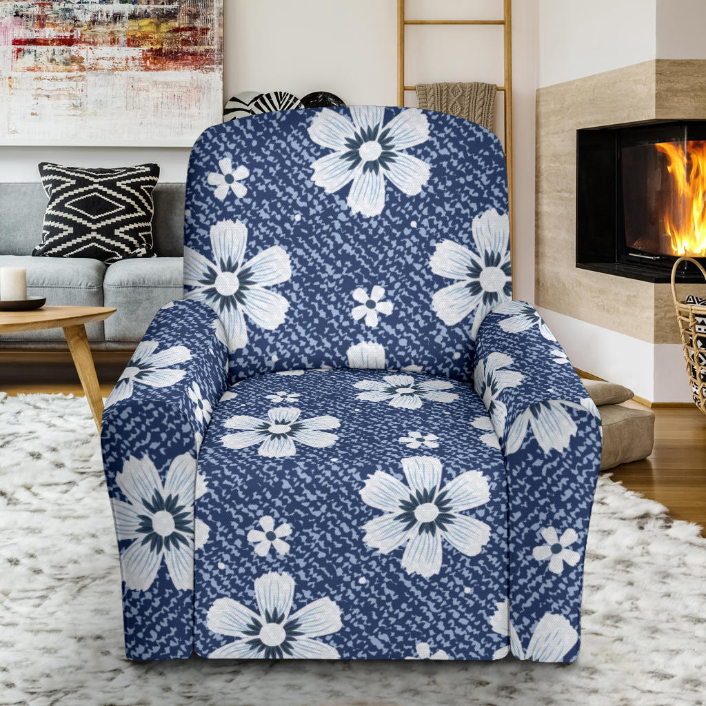 Jean Flower Pattern Print Design 03 Recliner Slipcover with Pocket